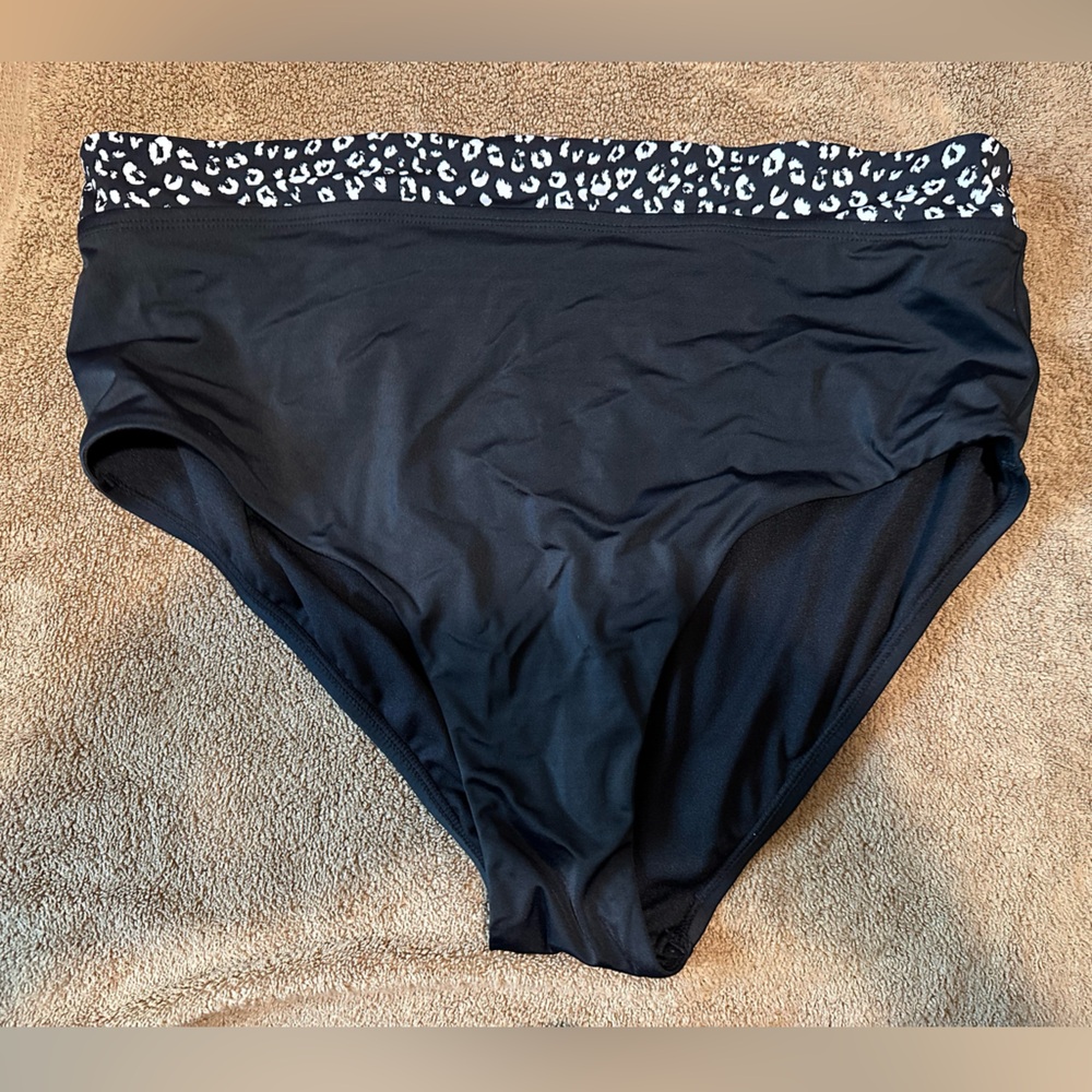 🍉 Swimsuits for all bikini bottom high rise 22 NWOT black animal print waistband
